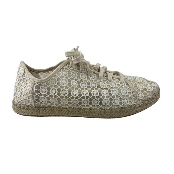 TOMS WOMENS Lena Natural Mosaic Mesh Crochet Jute Lace Up Espadrilles Shoes US 9 - Picture 3 of 14